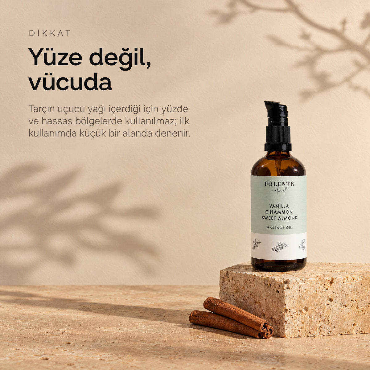 Tarçın &amp; Vanilya Enerji Verici Masaj Yağı 100 ml — yüze değil, vücuda