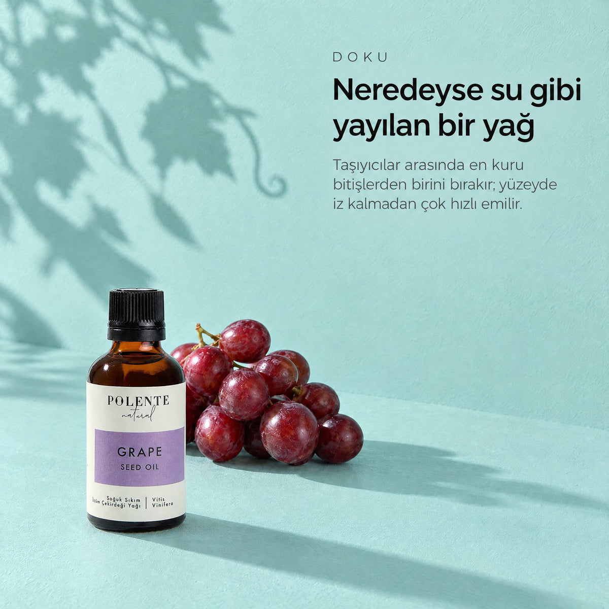 Üzüm Çekirdeği Yağı 50 ml — neredeyse su gibi yayılan bir yağ