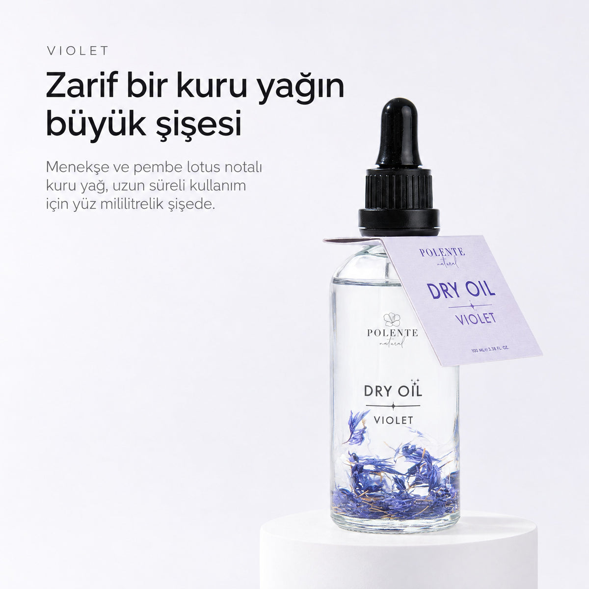 Violet Dry Oil 100 ml çok amaçlı kuru yağ — Zarif bir kuru yağın büyük şişesi