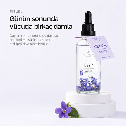 Violet Dry Oil 100 ml çok amaçlı kuru yağ — Günün sonunda vücuda birkaç damla