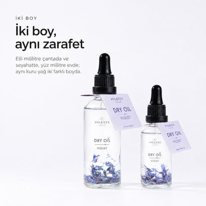 Violet Dry Oil 100 ml çok amaçlı kuru yağ — İki boy, aynı zarafet