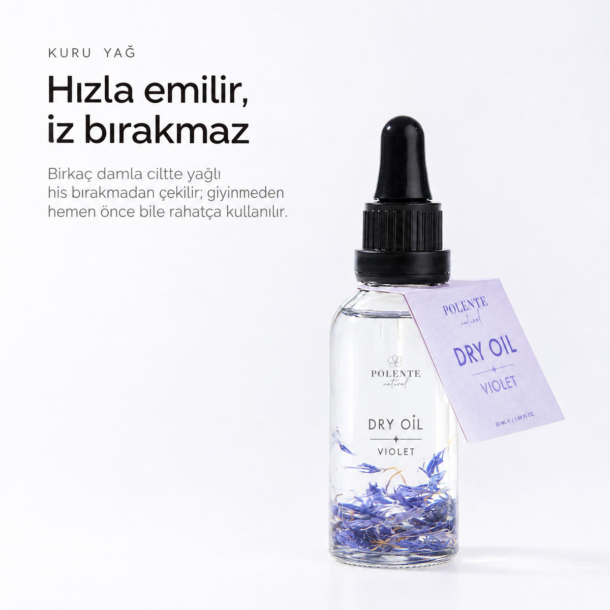 Violet Dry Oil 50 ml çok amaçlı kuru yağ — Hızla emilir, iz bırakmaz