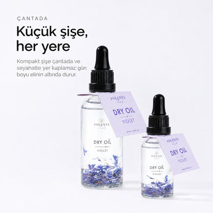 Violet Dry Oil 50 ml çok amaçlı kuru yağ — Küçük şişe, her yere