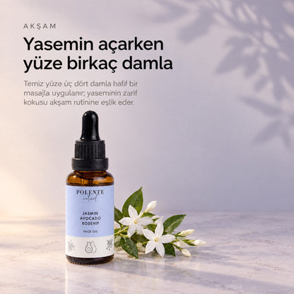 Yasemin &amp; Kuşburnu Eşitleyici Yüz Yağı 30 ml — yasemin açarken yüze birkaç damla