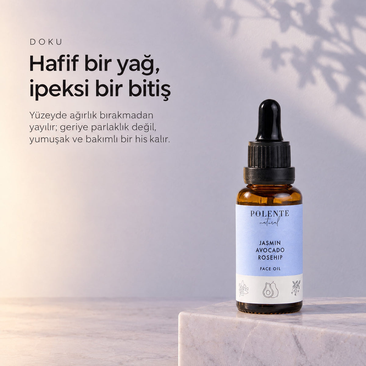 Yasemin &amp; Kuşburnu Eşitleyici Yüz Yağı 30 ml — hafif bir yağ, ipeksi bir bitiş