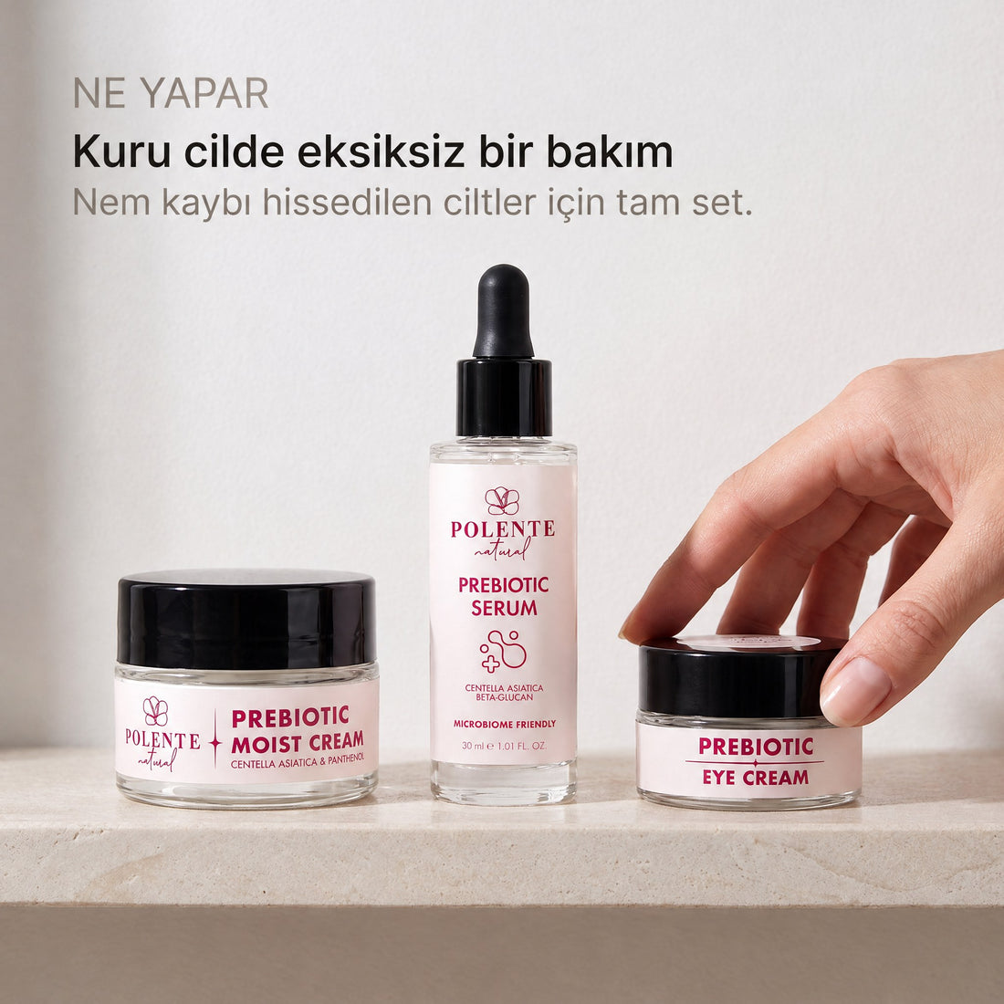 PREBIOTIC SERİ SETİ — serum, göz kremi ve yüz kremiyle kuru cilde eksiksiz bakım