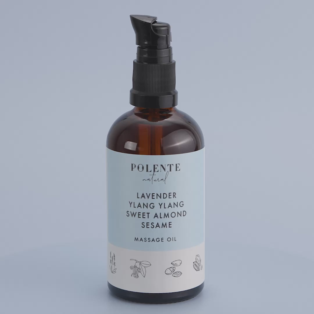 Lavanta & Ylang Ylang Masaj Yağı 100 ml — Tatlı Badem bazlı sakinleştirici vücut masaj yağı ürün videosu