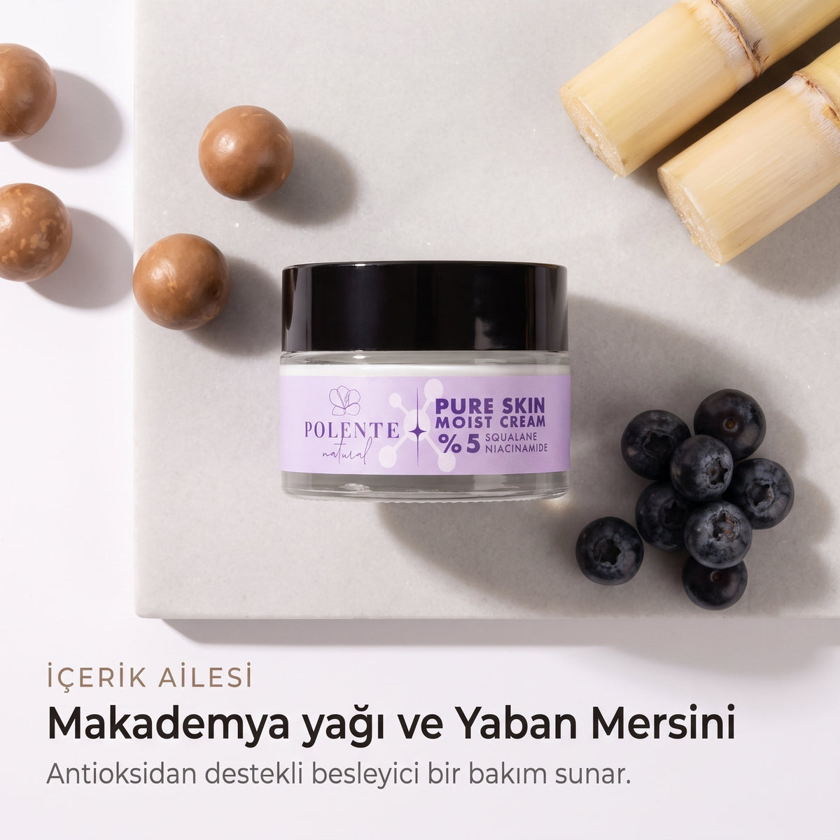 PURE SKIN MOIST CREAM 50 ml — Makademya yağı ve Yaban Mersini içerik ailesi