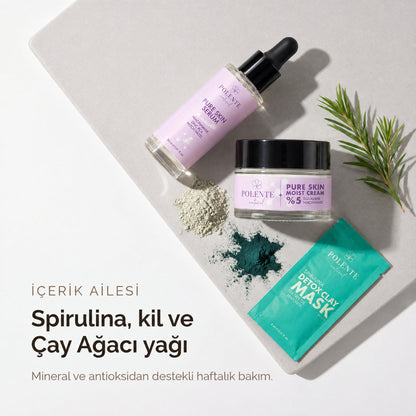 Detoks Kil Maskeli Pure Skin Seti — Spirulina, kil ve Çay Ağacı yağı