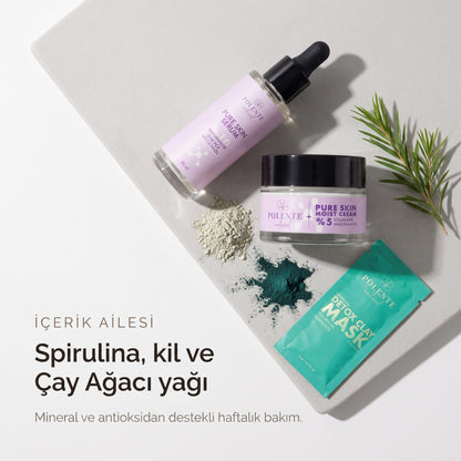 Detoks Kil Maskeli Pure Skin Seti — Spirulina, kil ve Çay Ağacı yağı