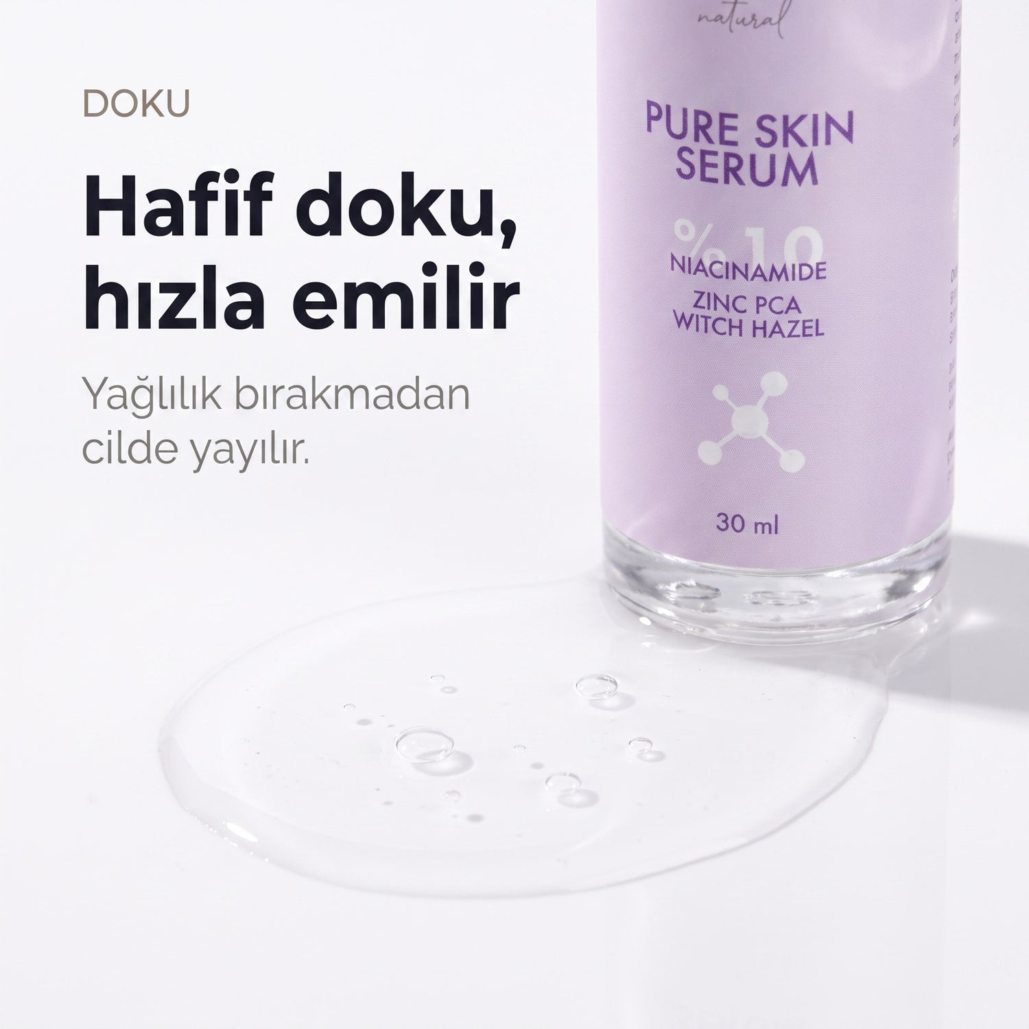 PURE SKIN SERUM 30 ml — hafif serum dokusu makro detay