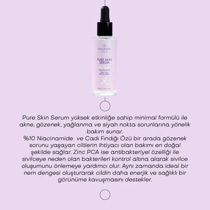 PURE SKIN SERUM - %10 Niacinamide Akne, Siyah Nokta, Gözenek Karşıtı Serum (30 ml)