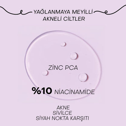 PURE SKIN SERUM - %10 Niacinamide Akne, Siyah Nokta, Gözenek Karşıtı Serum (30 ml)