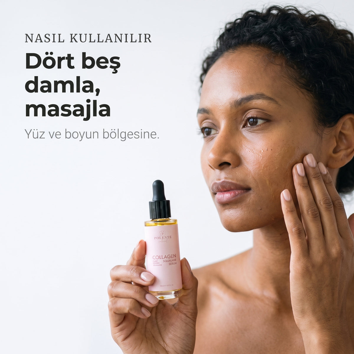 Collagen &amp; Squalane Serum 30 ml — dört beş damla, masajla yüz ve boyun bölgesine