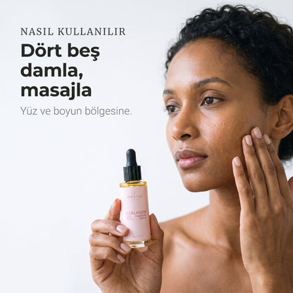 Collagen &amp; Squalane Serum 30 ml — dört beş damla, masajla yüz ve boyun bölgesine