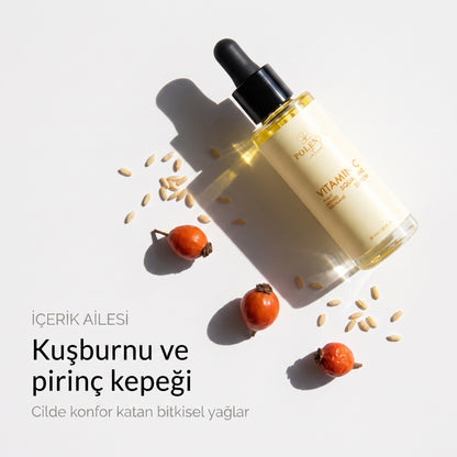 C Vitamin &amp; Squalane Serum 30 ml — kuşburnu ve pirinç kepeği içerik ailesi