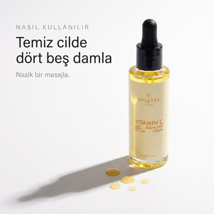 C Vitamin &amp; Squalane Serum 30 ml — temiz cilde dört beş damla, nazik bir masajla
