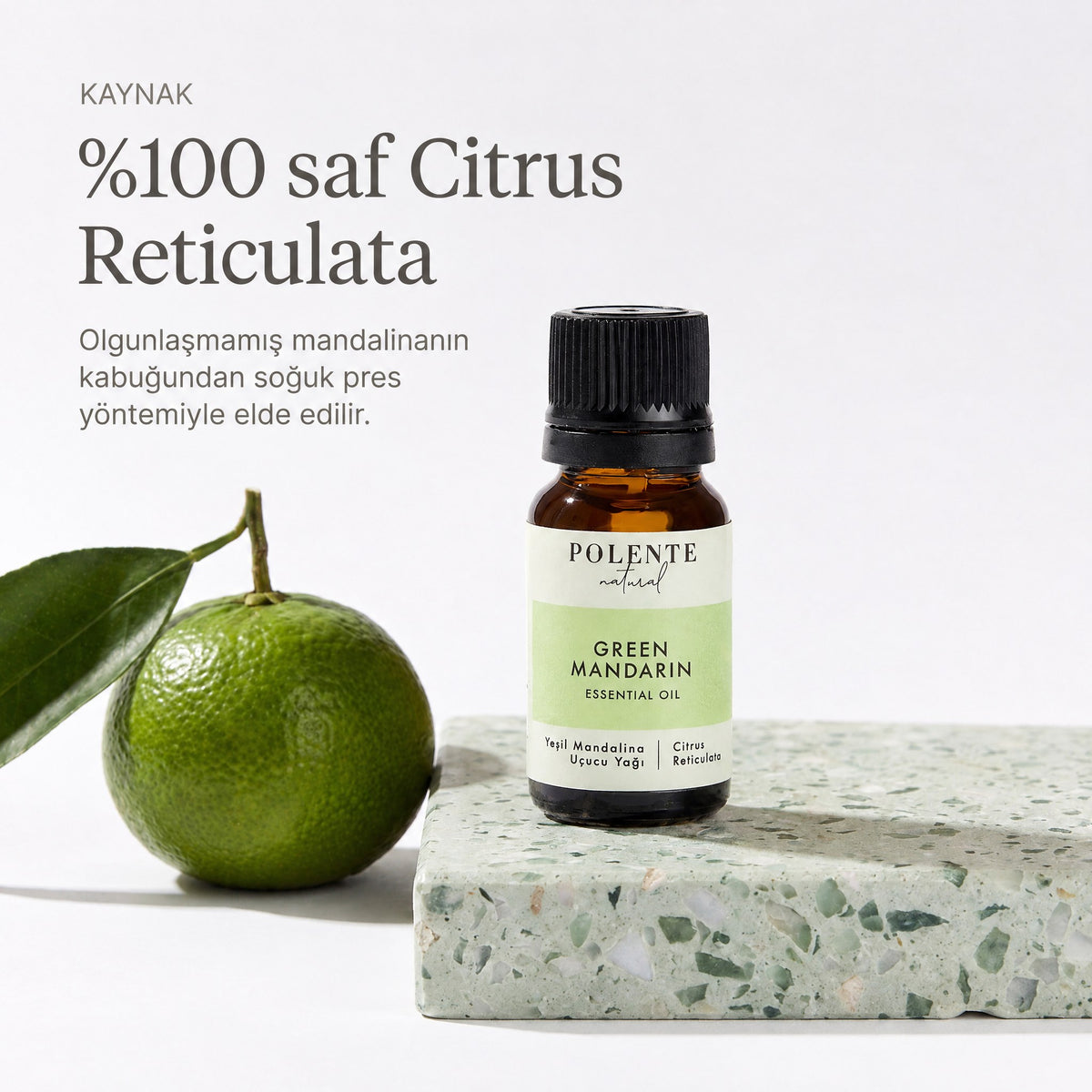 Yeşil Mandalina Uçucu Yağı — %100 saf Citrus Reticulata, olgunlaşmamış mandalina kabuğundan soğuk pres