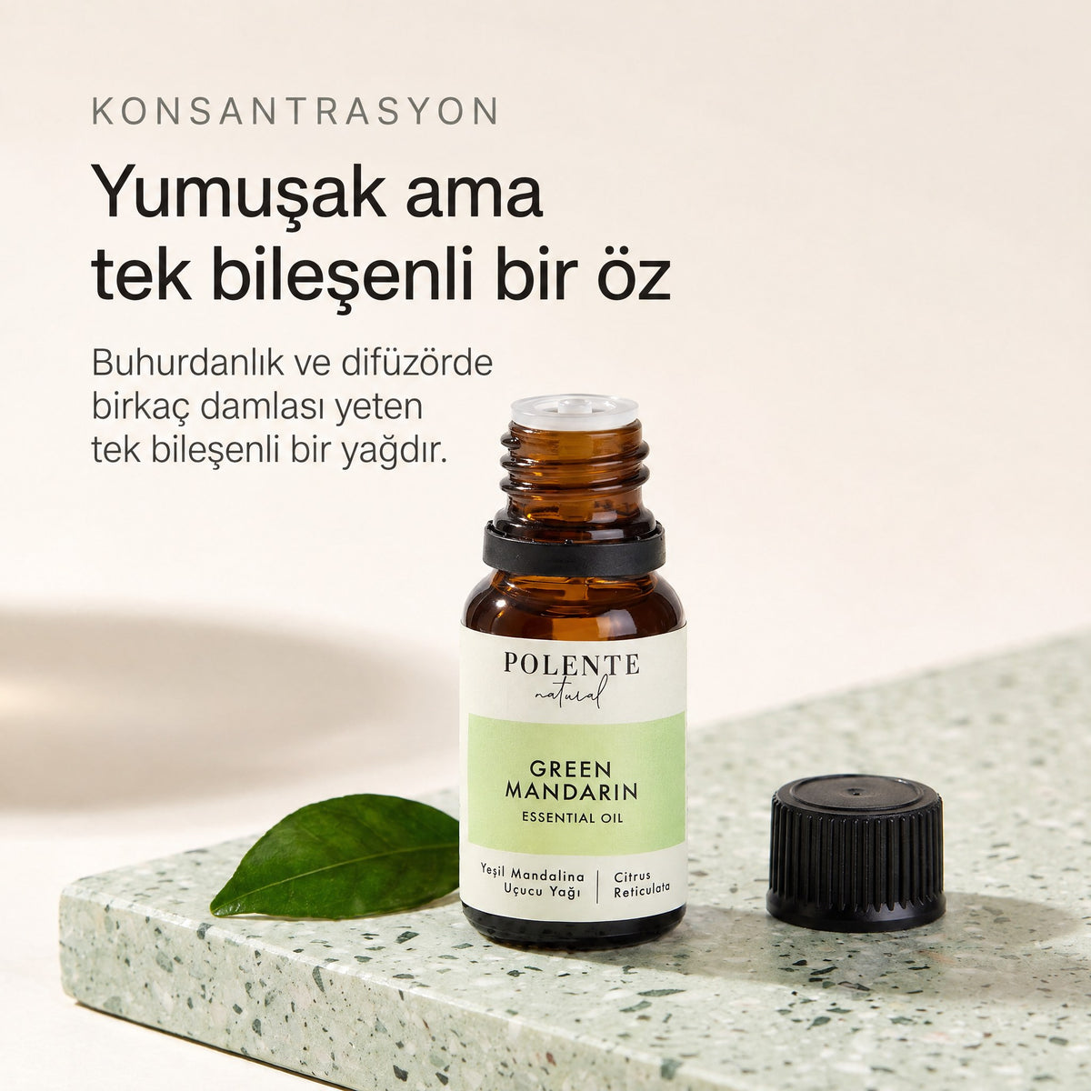 Yeşil Mandalina Uçucu Yağı — yumuşak ama tek bileşenli öz; buhurdanlık ve difüzörde birkaç damla