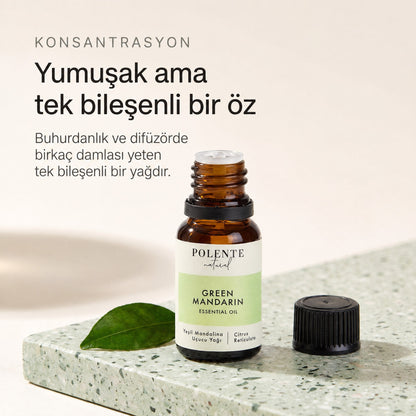 Yeşil Mandalina Uçucu Yağı — yumuşak ama tek bileşenli öz; buhurdanlık ve difüzörde birkaç damla